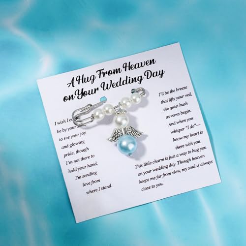 Mikovivi Some Blue Angel Charm, Something Wedding Blue Angel Memory Bouquet Charm with Greeting Card Memorial Gift Bridal Wedding Accessories for Bride to Be