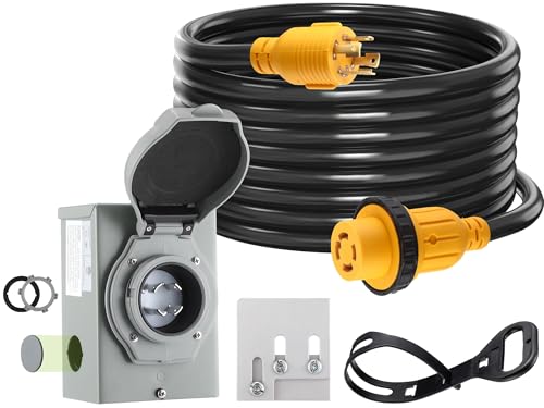 Kanayu 30 Amp 20FT Generator Cord and Pre-Drilled Power Inlet Box, 4 Prong NEMA L14-30P/L14-30R 125V/250V 7500W 10 Gauge Heavy Duty Extension Cord with Generator Interlock Kit, ETL Listed