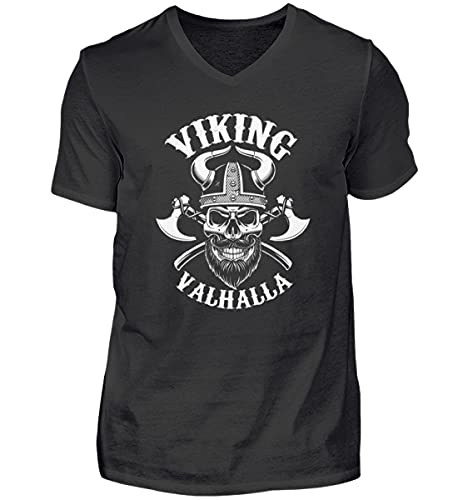 T-Shirt Viking Valhalla Col en V Homme Noir Contre la Mode Fade M