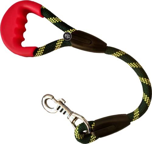 Image of The Pets Company Short Rope Dog Leash for Giant & Large Dogs with Rubber Hand Grip, Green 18 mm, 2 Feet
