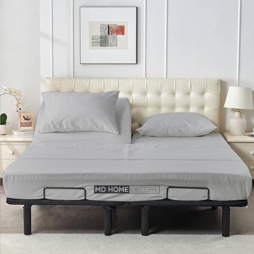 Split Head Flex King Sheet Set for Adjustable Bed, Egypt. Cotton Light Grey