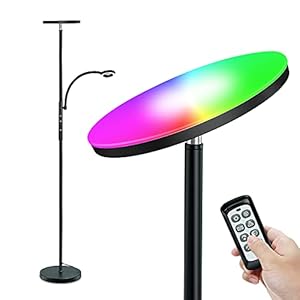 STASUN Lampadaire, RGB Lampadaire avec Liseuse,Dimmable, Lampe à Pied avec Télécommande et Commande Tactile,10 Choix de Couleurs, Éclairage Principal 20W avec RGB et 5W Lampe de Lecture, Schwarz