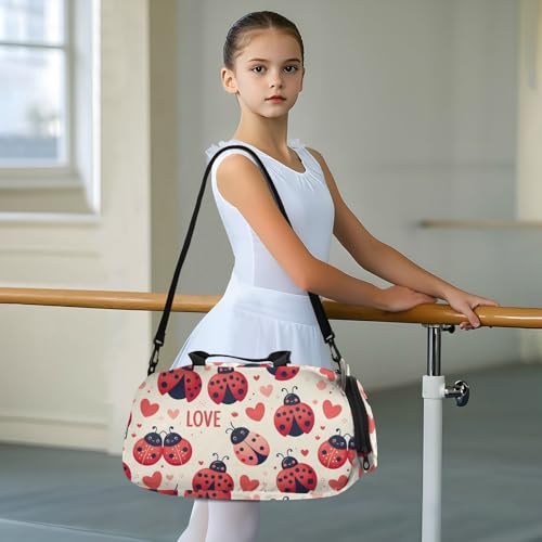Duffle Bag for Boys or Girls with Shoes Compartment, Seamless Ladybugs Pattern Sports Travel Bag Overnight3