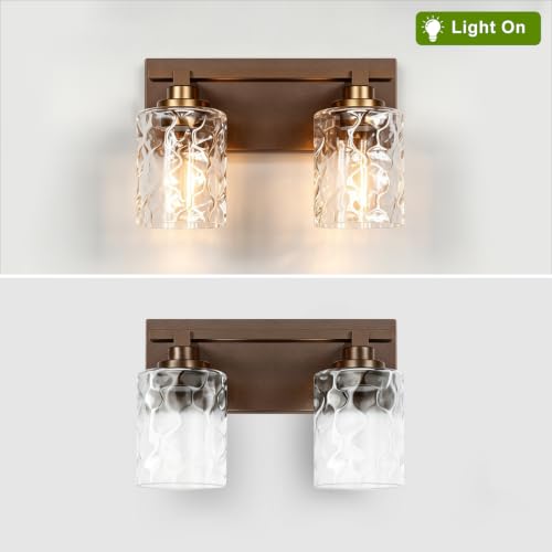Image of Modern Bathroom Lighting Fixtures Over Mirror, Vanity Lights for Bathroom, Wall Sconces with Clear Glass Shades, E26 Ceramic Socket, 2-Light 14-inch Oil-Rubbed