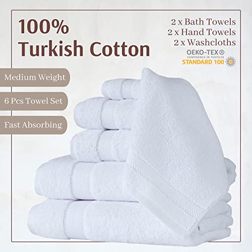 Textilom 100% Turkish Cotton 6 Pcs Bath Towel Set, Luxury Bath Towels For Bathroom, Soft & Absorbent Bathroom Towels Set (2 Bath Towels, 2 Hand Towels, 2 Washcloths)- White #TOP1