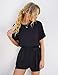 Utyful Women's Casual Short Sleeve Belted Keyhole Back One Piece Black Jumpsuit Romper Size Medium (Fits US 8 - US 10)