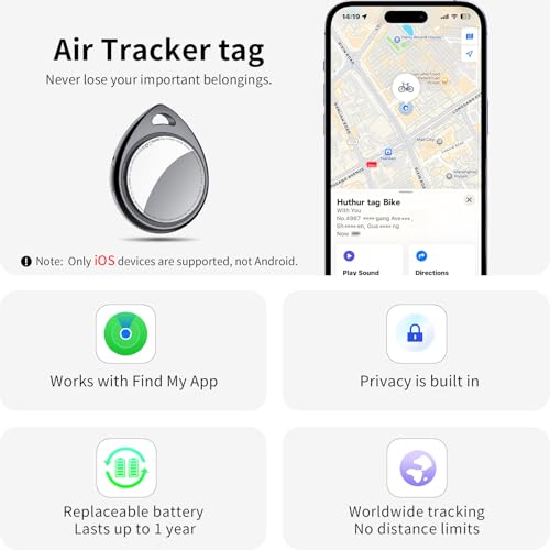 QCOQ-Air-Tracker-Tags-4-Pack-Black-Smart-Bluetooth-Tags-Compatible-with-Apple-Find-My-iOS-Only-Item-Locator-with-KeychainLanyard-for-KeysLuggagesWalletsSuitcases-Replaceable-Battery-100dB