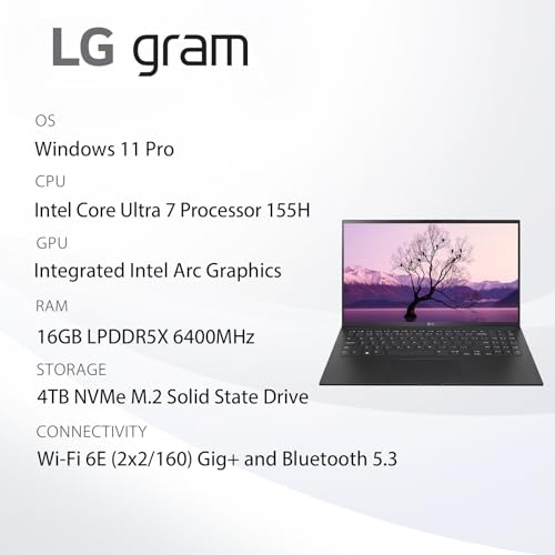 Image of LG Gram 15 Laptop for Business, with Office 2024 Lifetime License, 15.6 inch FHD Touch Screen, Intel Ultra 7-155H, 16 GB LPDDR5 RAM, 4 TB SSD, Intel Arc Graphics, Windows 11 Pro