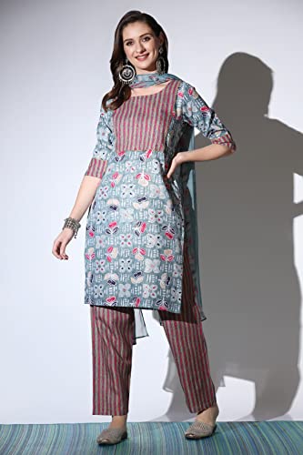 Image of GRECIILOOKS Women Kurta Set with Dupatta for Women | Kurti Set for Women | Festive Kurta Set for Women | Regular Fit Kurta