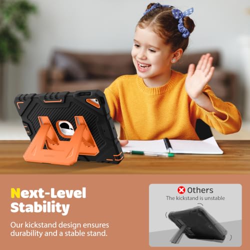 Image of Fintie Kid-Friendly Case for iPad 9th / 8th / 7th Generation 10.2 Inch | Fully-Body Rugged Heavy Duty Shockproof Cover, Portrait & Landscape Viewing, Built-in Kickstand, for Girls /Boys, Black /Orange