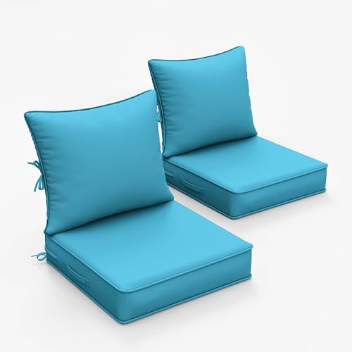 Snubbull 2 Pieces Outdoor Patio Chair Cushions Set 22 L X 22 W X 4 H Waterproof & Fade Resistant Deep Seat and Back Cushions with Removable Covers Outdoor Seat Cushion Set for Chairs and Sofas