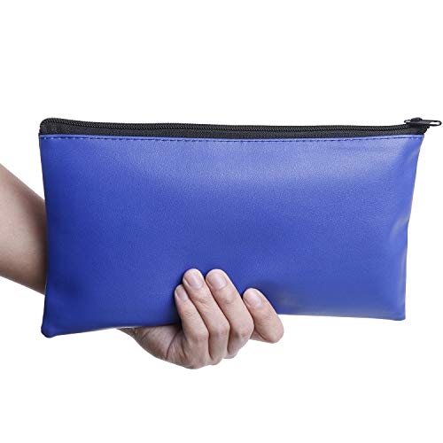 Xgood 8 Pieces Bank Deposit Money Bag Leatherette Securit Vinyl Blue Zipper Pouches Wallet Utility Zipper Coin Bags for Cash Money,11x6in
