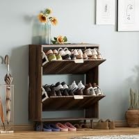 QIVOMIX Shoe Cabinet Storage, Modern Freestanding Organizer with 2 Flip Drawers, Narrow Shoe Rack for Entryway, Walnut — image 6