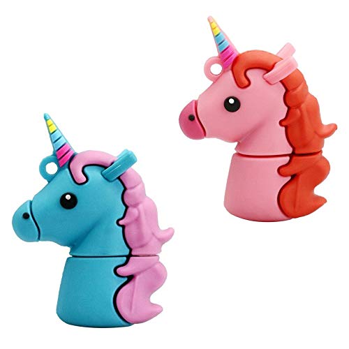 Value Pack 2 PCS (Pink and Blue) of Unicorn USB 32GB Flash Drive by P46 Digital, Perfect Unicorn Gifts for Girls, Cute Unicorn USB Keychain Flash Drive