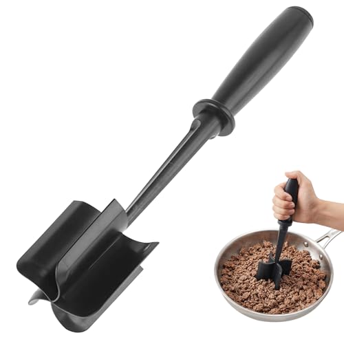 Meat Chopper and Masher, Heat Resistant Kitchen Meat Masher Tool for Ground Beef, Hamburger Grinder, Potato Masher & Food Chopper for Cooking Meat, Vegetables, Fruits and Jam, Kitchen Gadget (black)