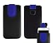 Produktbild emartbuy Schwarz/Schwarz Premium PU Leder Slide in Pouch Case Cover Hülsenhalter Hulle Tasche (Größe LM5) mit Pull Tab Mechanismus Kompatibel mit Smartphones Aufgeführt Unten