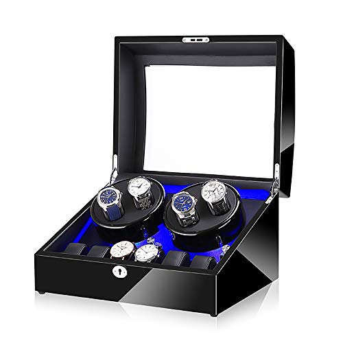 NEWTRY - Caja automática de cuatro relojes con motor silencioso para relojes de hombre y mujer, no incluye relojes (4+6, negro + negro)