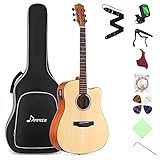 Donner Electric Acoustic Guitar Full Size Guitarra Acustica Electro Beginner kit for Adult Teen with Built in Preamp Bag Strap Capo Pickguard String Tuner Right Hand Cutaway 41 Inch DAG-1CE