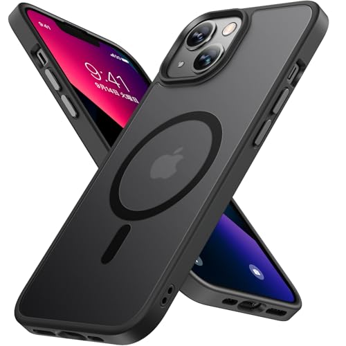 Miracase iPhone13 ケース【Magsafe対応・MIL米軍規格】iPhone13ケース 耐衝撃iphone 13 ケース 6.1インチ、傷防止、黄ばみ防止、指紋防止、放熱、ストラップホール付き、薄くて肌に優しいデザイン、金属ボタン、マット、フロスト、半透明、黒