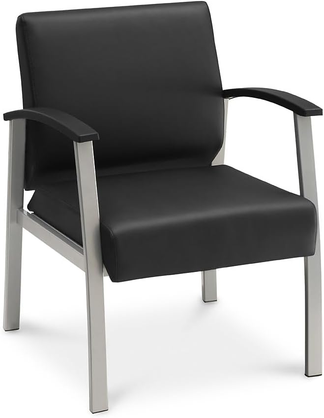 NBF Ergonomic Office Guest Chair with Arms - Office Guest Chairs for Conference Room - Reception Chairs with Silver Legs and Williamsburg Polyurethane, 23.88" W, Blue