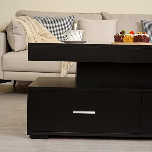 Weenfon Led Coffee Table For Living Room, Coffee Table With Lights, Charging Station, 21 Color Change, Modern, Smart 2 Tiers Tea Table, Rectangle Design, Black #TOP7