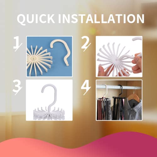 2Pack Circular Tie Hanger Updated Twirl Tie Rack Multipurpose 360 Degree Rotating Scarf Hanger Adjustable Tie Beltfor Closet Organizer Storage (White) #TOP3