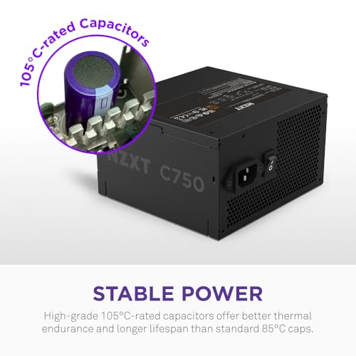 NZXT C750 Bronze ATX 3.1 - Non-Modular Power Supply - 750 Watts - 12V-2x6 Connector - 120mm FDB Fan - Compact 140mm Size - Black