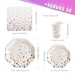 Colorful Birthday Plates and Napkins 200PCS Confetti Happy Birthday Party Plates Set Disposable Tableware Serve 50 for Art Paint Party Supplies Bubble Decorations-Colorful Paper Plates - Image 2