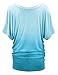 WT1052 Womens Round Neck Short Sleeve Dip-Dye Dolman Top XL Aqua