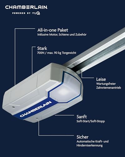 Chamberlain Comfort ML700EV Garagentorantrieb - Kraftvoll, Leise & Smart - Smart-Home-Fähiger Garagentoröffner - 700 N Zugkraft - Einfache Montage