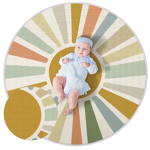 Image of Wesiti Baby Play Mat Non Slip 40 x 40'' Large Baby Activity Mat Round Tummy Time Washable Foldable Floor Pads for Infant Nursery Room Indoor Outdoor(Boho)
