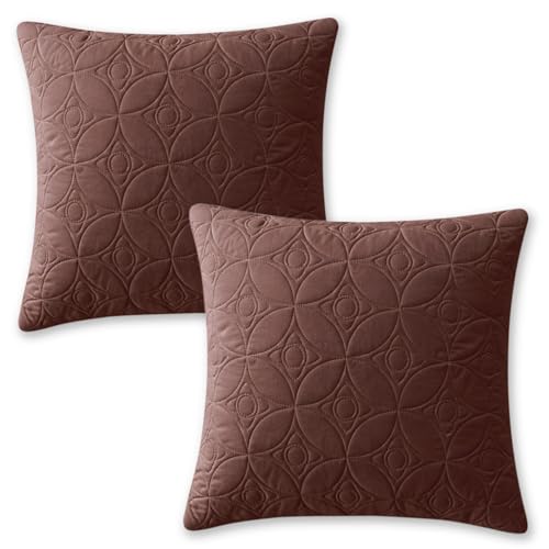 Image of HOKIPO 100% Leakproof Quilted Cushion Cover for Sofa 16x16 Inches, Set of 2, Chocolate Brown (AR-6280-BR*2)