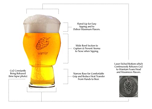 American Made Uniquely Labeled Beer Glass - Four (4) Pack Of Ultimate Pint Glasses Etched Bottom To Explode Flavors - Never Lose Your Glass Each Glass Features A Different Hop On Each Glass #TOP1