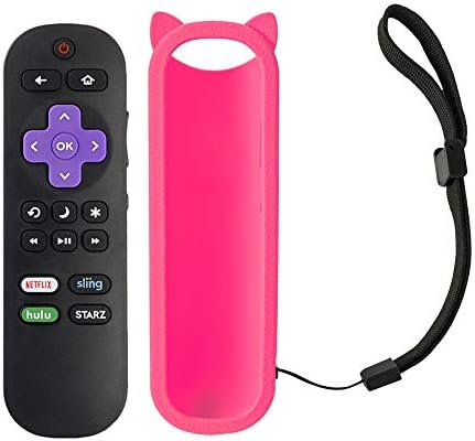 Repalcement LC-RCRUS-18 Remote Control Compatible with Sharp Roku TV LC-32LB591U LC-65LBU591U LC-43LBU591U (with Pink Rmote Case Protective Cover)