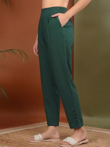 Image of Yash Gallery Women's Regular Fit Mid Rise Solid Lycra Trouser Regular Pants