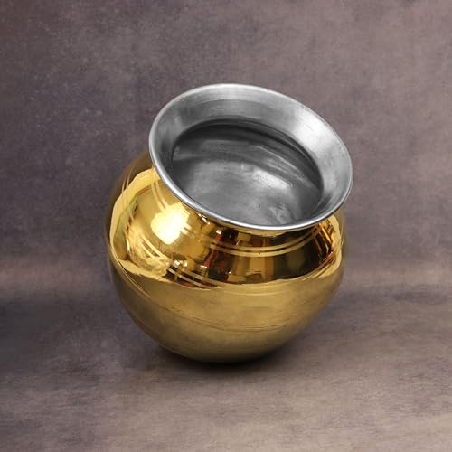 Image of Putrika Traditional Handcrafted Brass Utensil Pongal Pot| Pongal Paanai | Cookware|Urli|Heavy Weight Pot|Sankranthi Festival|Pot Inner TIN Coating [Weight: 520gm](6 inch Pot)