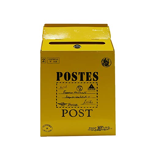 TentHome Boîte aux Lettres Murale Vintage Boîte aux Journaux avec Rabat et Serrure (Jaune 1)