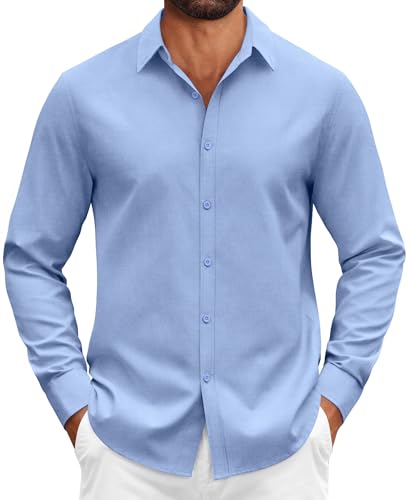 COOFANDY Camisa de Algodón de Manga Larga para Hombre Corte Regular Cómoda Estilo Oxford Deportivo Azul XXL