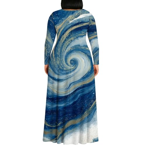 Image of PinkPatty Plus Size Maxi Dress for Curvy Women Crew Neck Long Sleeves Casual Dress Vacation Sundresses with Pockets