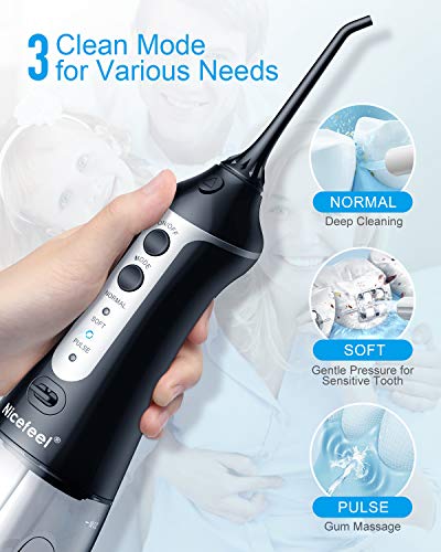 Cordless Water Flosser Teeth Cleaner, Nicefeel 300Ml Cleanable Water Tank Water Jet Pik Rechargeable 3 Modes Oral Irrigator With Tip Case For Oral Care #TOP3