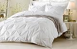 Bedding Linen 100% Egyptian Cotton 3Pcs Pinch Pleated Comforter Set with 2 Pillowcase (Oversize, Whi
