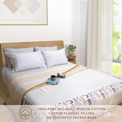 Image of TOAIArt Premium Jaipuri Dohar | AC Blanket Summer Quilt | Hand Block Printed | 3 Layers | Reversible | 150GSM 100% Mulmul Cotton | 100% Cotton Flannel Filling | King 108 inch X 90 inch |Yellow Polka Homes