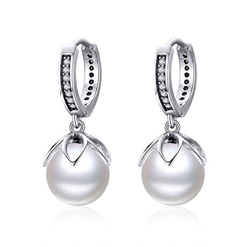 Boucles d'oreilles fleur argent 925 et perle lumineuse pour soirée