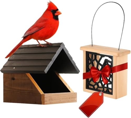 Cedar Wood Open Nesting Box - Cardinal Swallow Bird House Shelter Shelf -Suet Cake Bird Feeder - Birdhouse for Pheobe Blackbird Robins Doves DIY Birdhouse Feeder Kits for Adults(A
