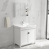 PFLife 洗面化粧台 洗面台 陶器製 幅60cm 幅75cm 扉付き収納 組立簡単 全収納タイプ 北欧風 洗面ボウル付 省スペース 混合水栓 (ミラーキャビネット, 70*47*80cm) (ミラーキャビネット付き, 60*40*80cm)