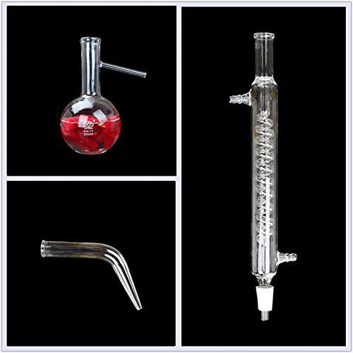Aparatos de destilación de destilador de laboratorio de cristalería y destilador de agua de la industria científica para hacer aceites esenciales, destilador de alcohol,juego de 23 piezas (250 ml)