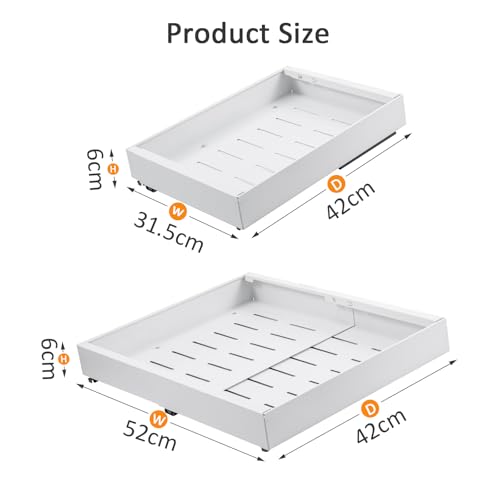Trintion Pull Out Cabinet Organizer, Adjustable Expandable Slide Out Drawer, Roll-Out Sliding Drawer Organiser Shelf for Kitchen & Bathroom Storage,Easy Installation with Adhesive Film (White) - Image 3