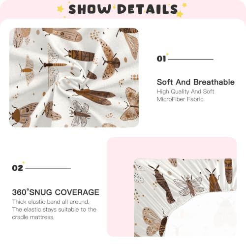 Image of Butterflies Bugs Vintage Cute Crib Sheets Soft Breathable Fitted Baby Crib Sheets Mattress Cover for Girls Boys, 52 inch x 28 inch x 9 inch