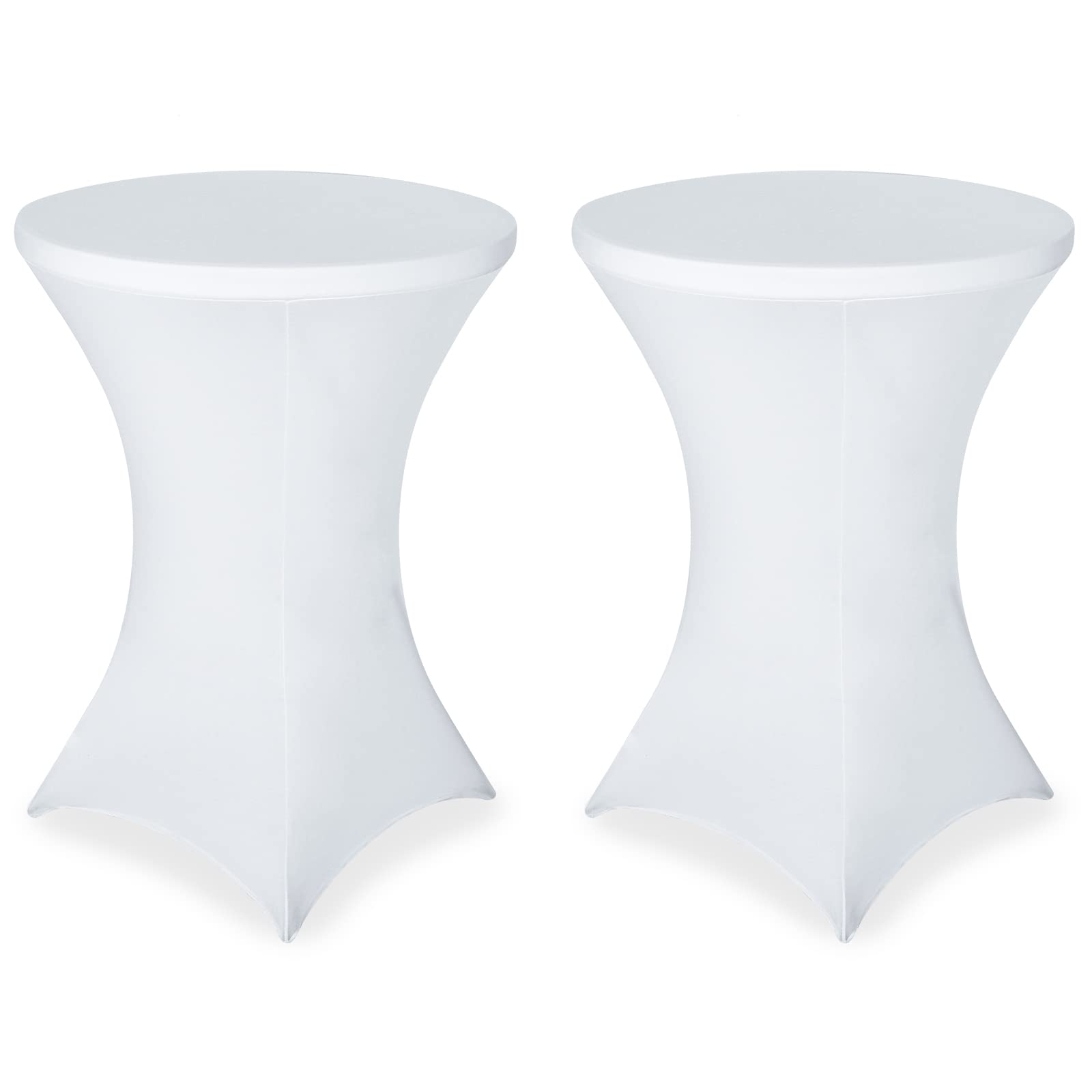 FestiCorp Paquete de 2 manteles de elastano, manteles ajustados para cóctel, manteles redondos elásticos para fiestas, DJ, bar, boda, cumpleaños, banquetes, color blanco, 30-32 pulgadas de diámetro x