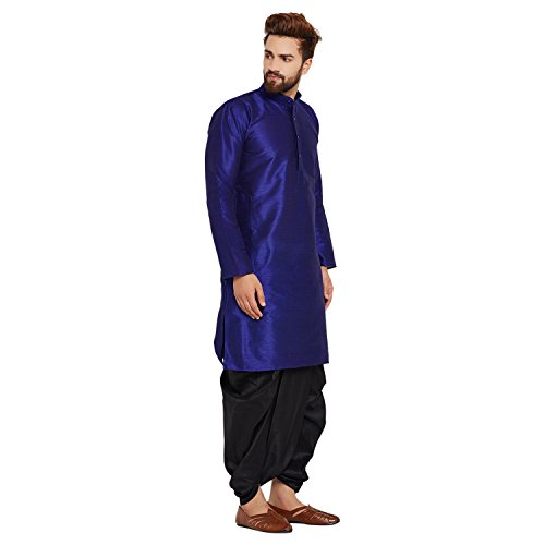 Image of SOJANYA (Since 1958 Men's Off-White and Gold Dupion Silk Dhoti Kurta Set